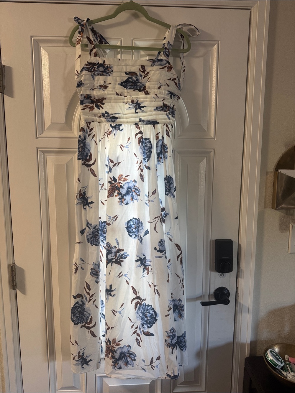 Abercrombie & Fitch White Midi Dress with Blue Floral Print